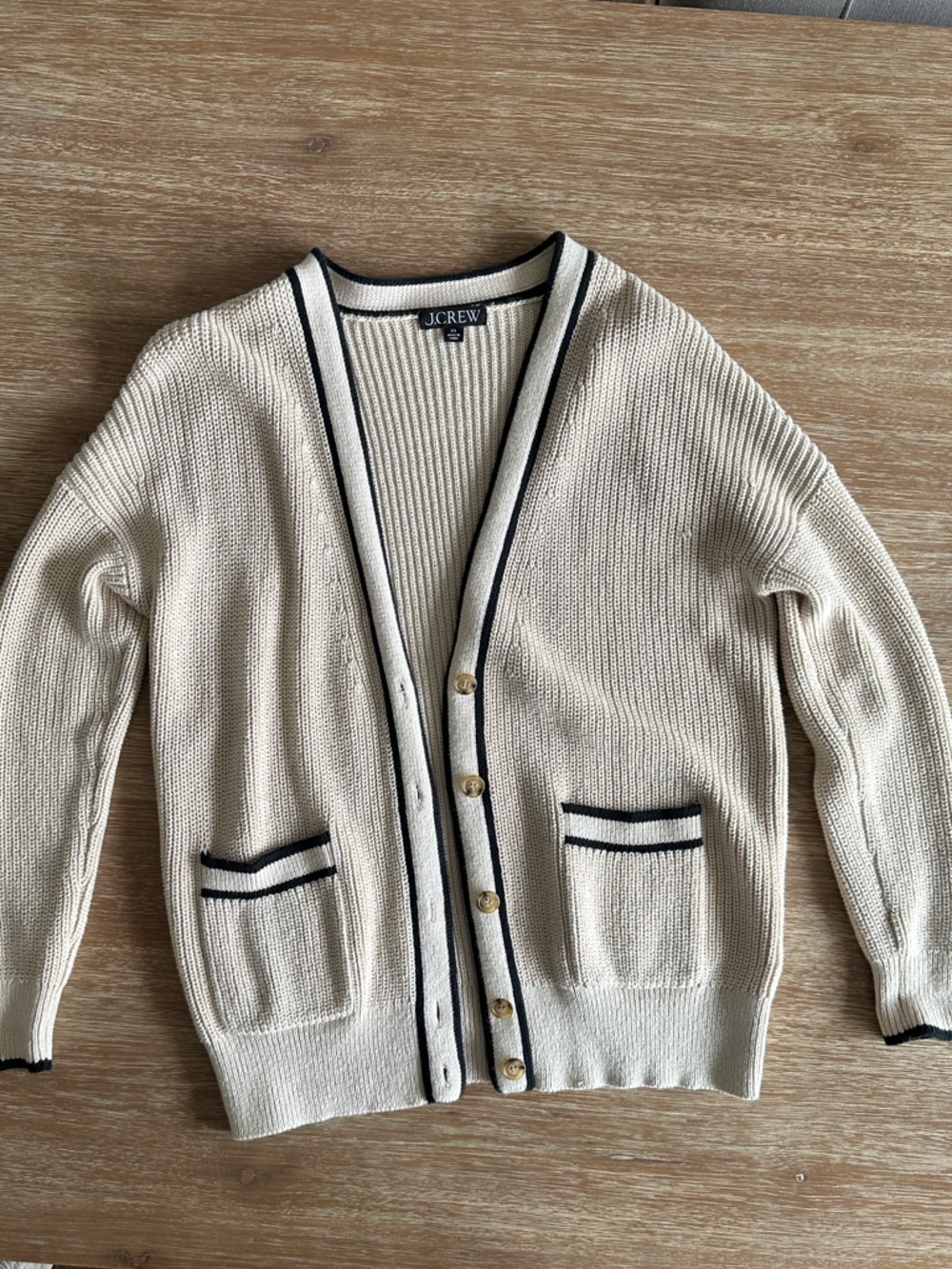 J. Crew Cream Cardigan with Black Trim